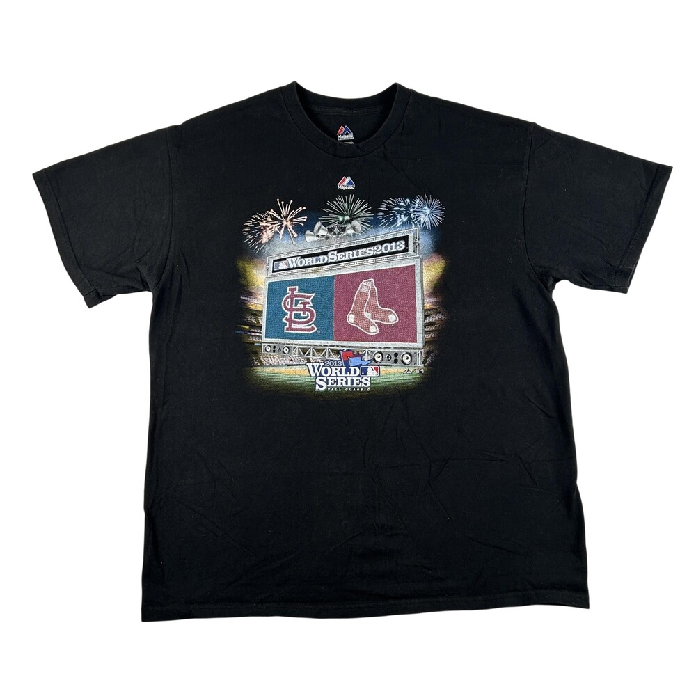 Red Sox Cardinals Shirt Mens XL Black MLB Baseball Majestic 2013 World Series